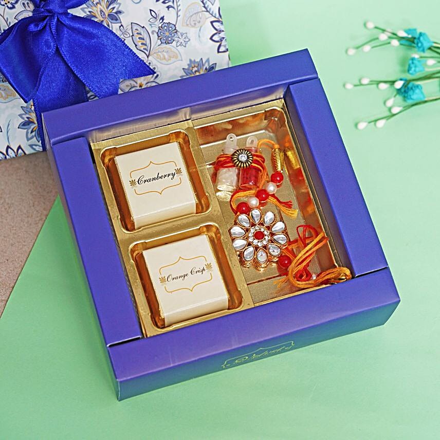 Kundan Rakhi N Sweet Bond Gift Box