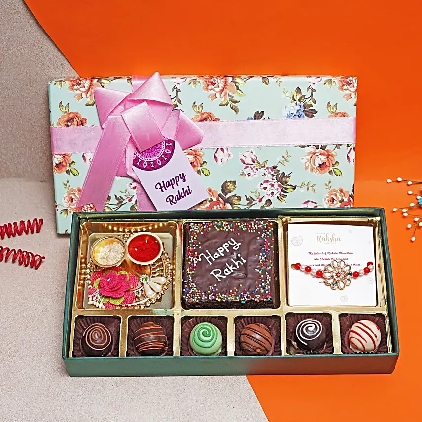 Kundan Rakhi N Sweet Delights Box