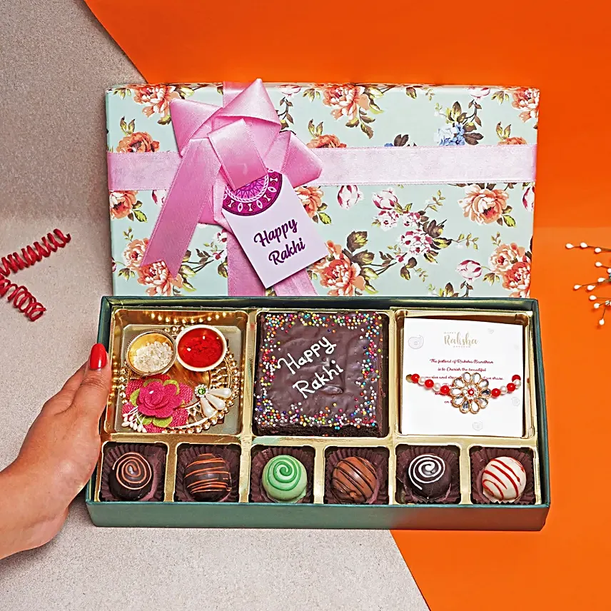 Kundan Rakhi N Sweet Delights Box