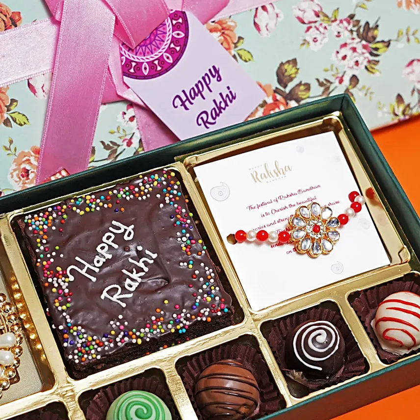 Kundan Rakhi N Sweet Delights Box