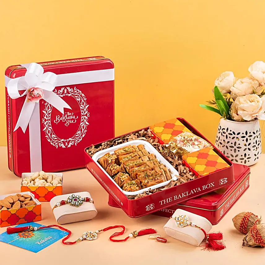 Kundan Rakhi Set N Imported Goodies Gift Box