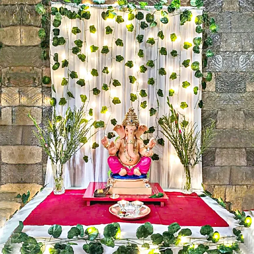 Leafy Ganesh Puja Decor
