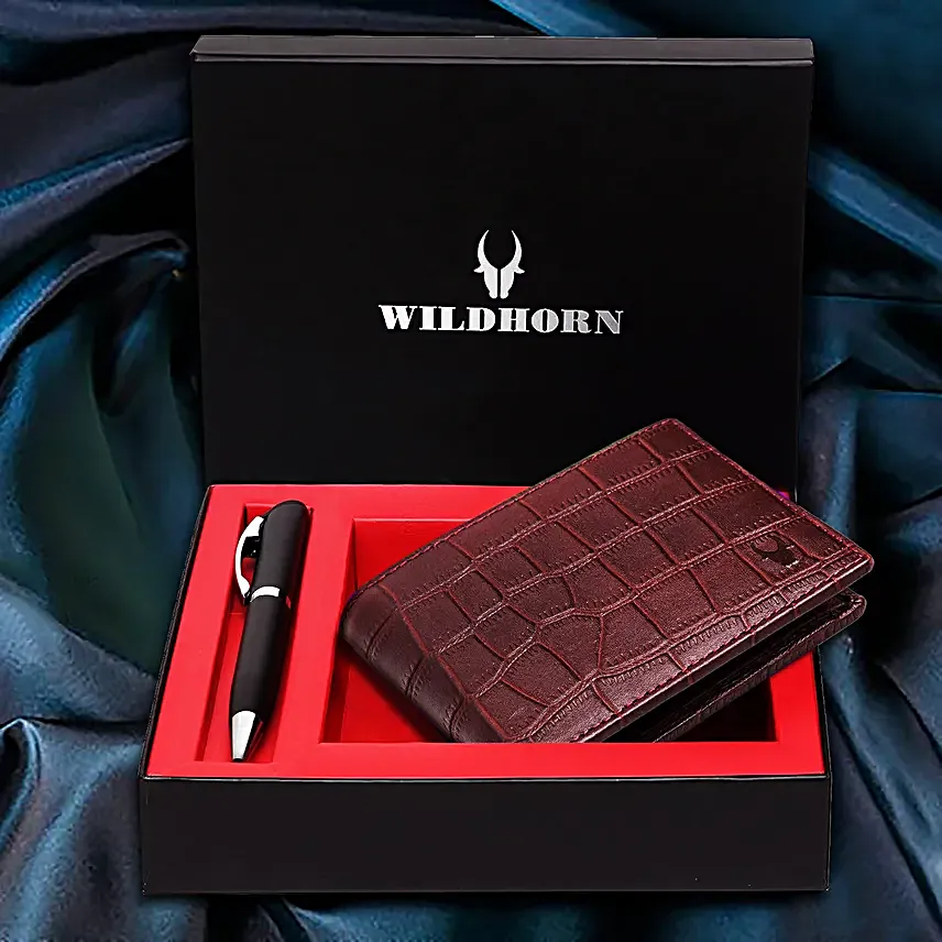 Leather Wallet N Pen Gift Box