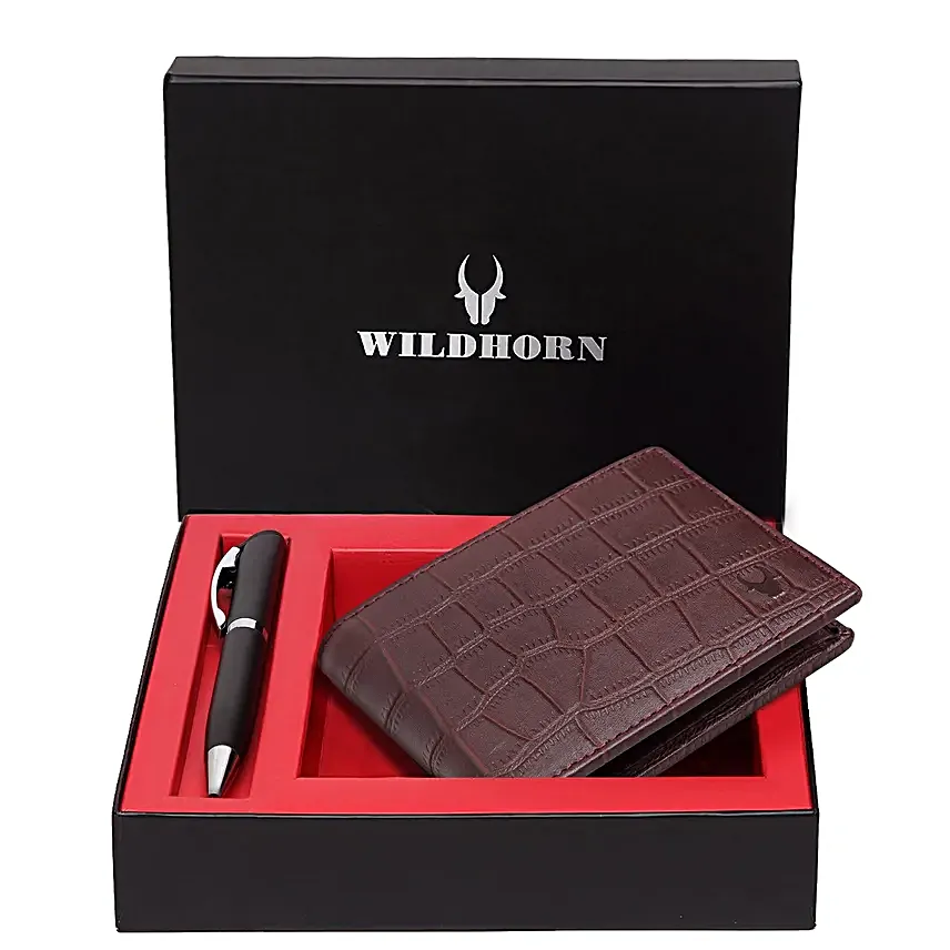 Leather Wallet N Pen Gift Box