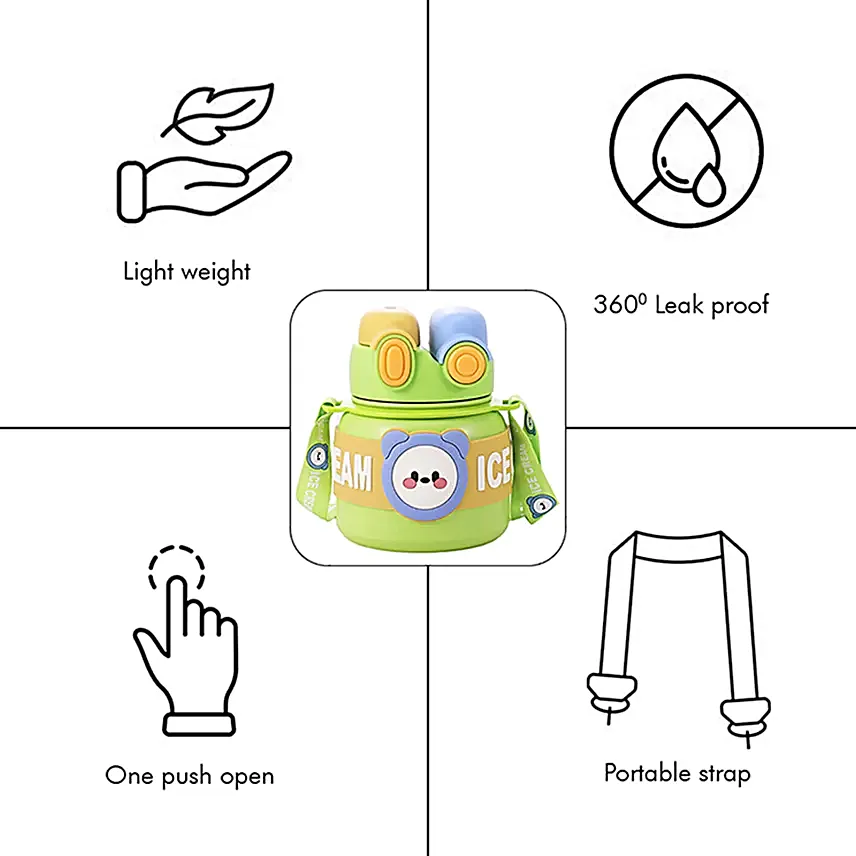 Lid Water Bottle For Kids Green
