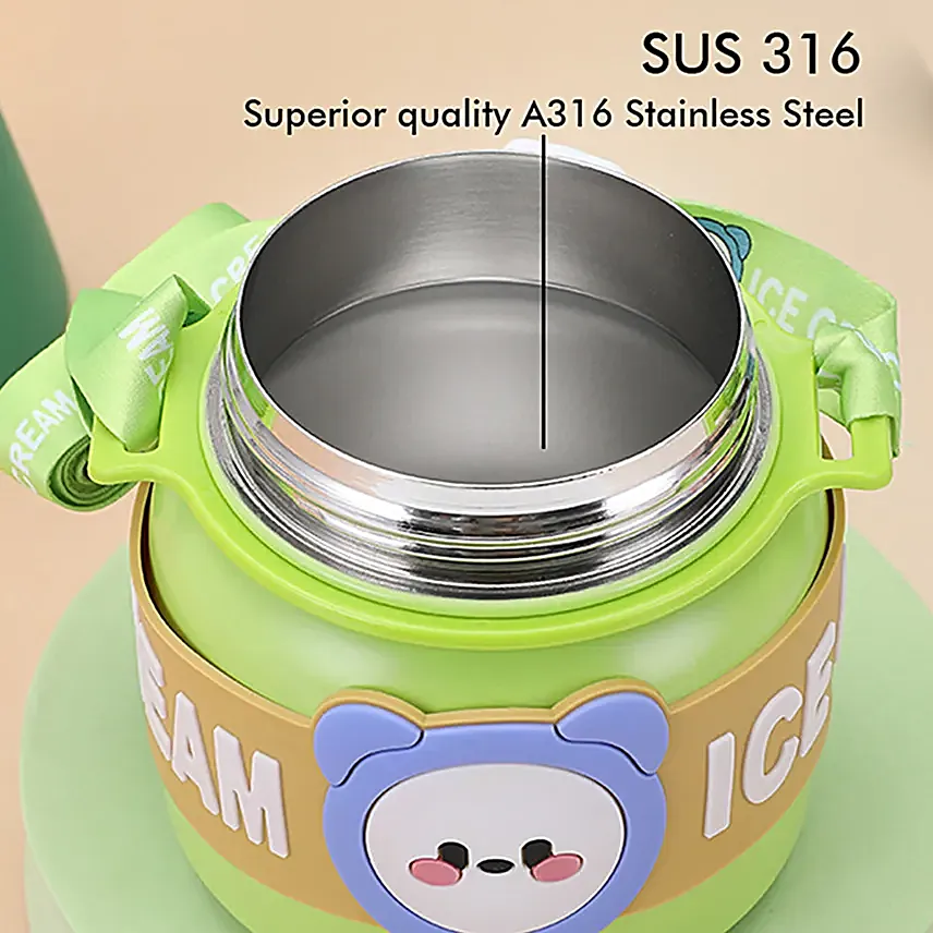 Lid Water Bottle For Kids Green