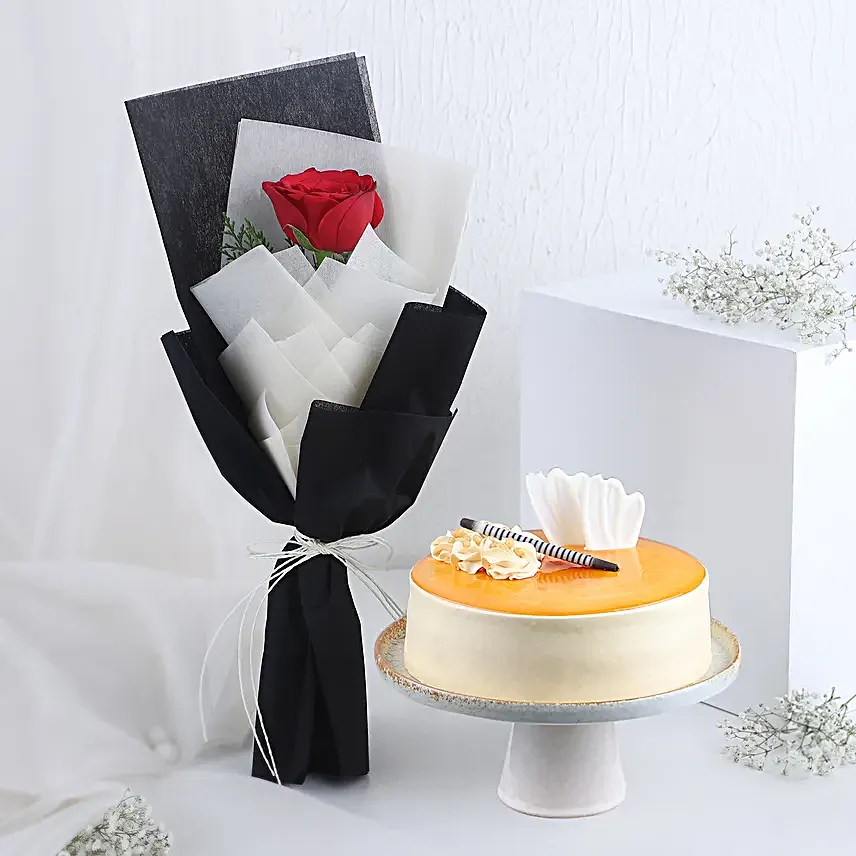Love Red Rose Bouquet N Butterscotch Cake