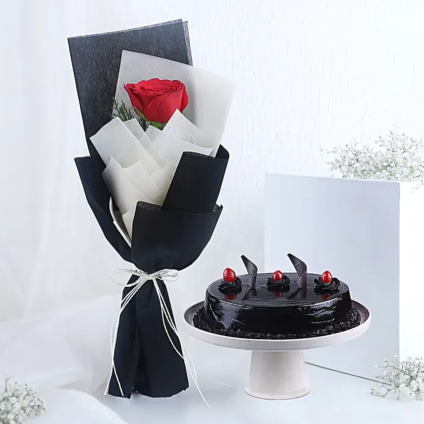 Love Red Rose Bouquet N Truffle Cake