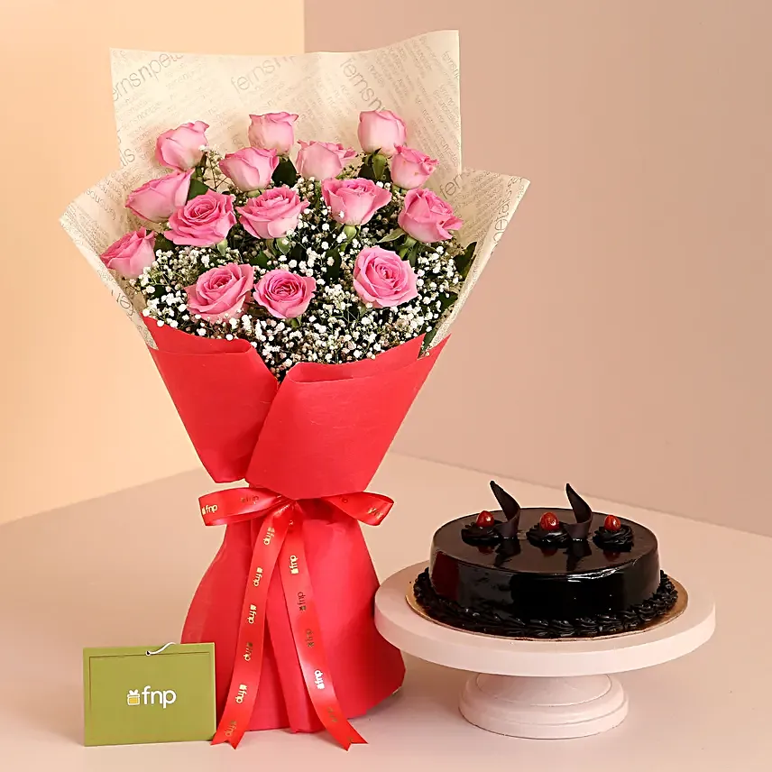 Love Roses N Bouquet Truffle Cake