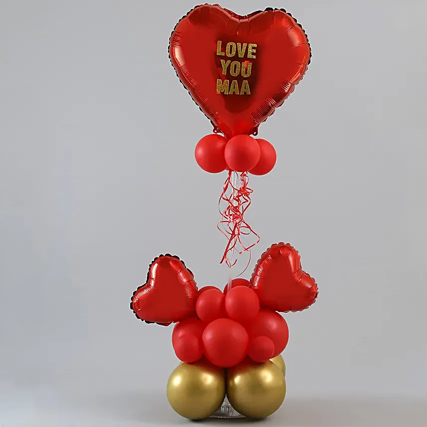 Love You Maa Red And Golden Balloon Bouquet