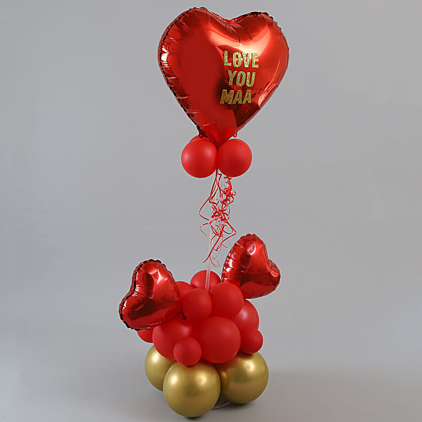 Love You Maa Red And Golden Balloon Bouquet