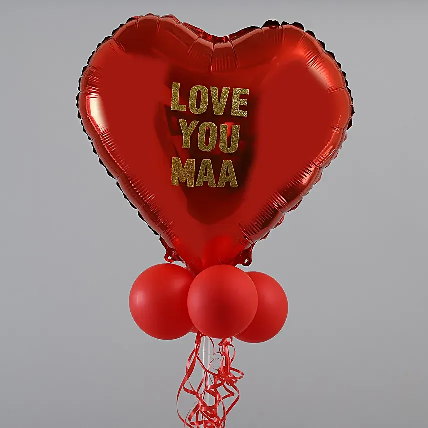 Love You Maa Red And Golden Balloon Bouquet