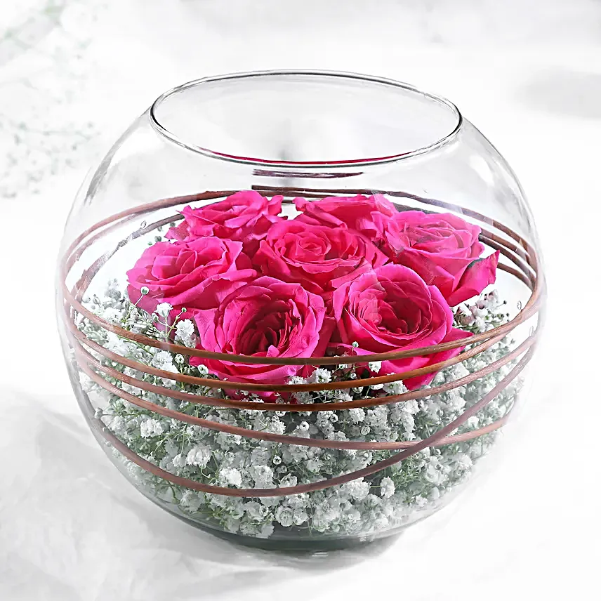 Lovely Pink Roses Vase Arrangement