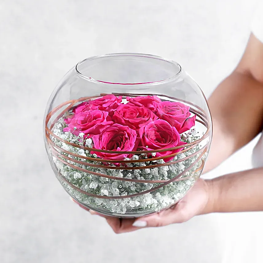 Lovely Pink Roses Vase Arrangement