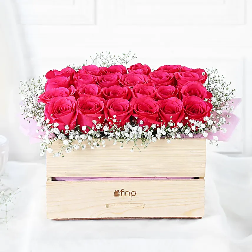 Lovely Roses Ferrero Rocher Wooden Arrangement
