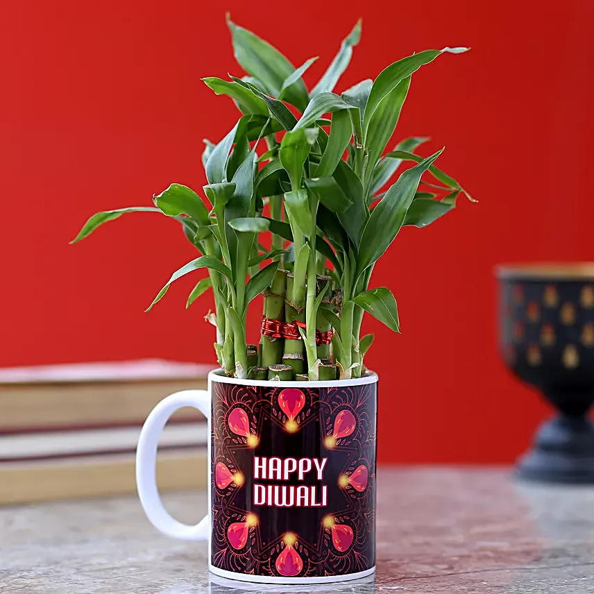 diwali customised mug with plant for girlfriend