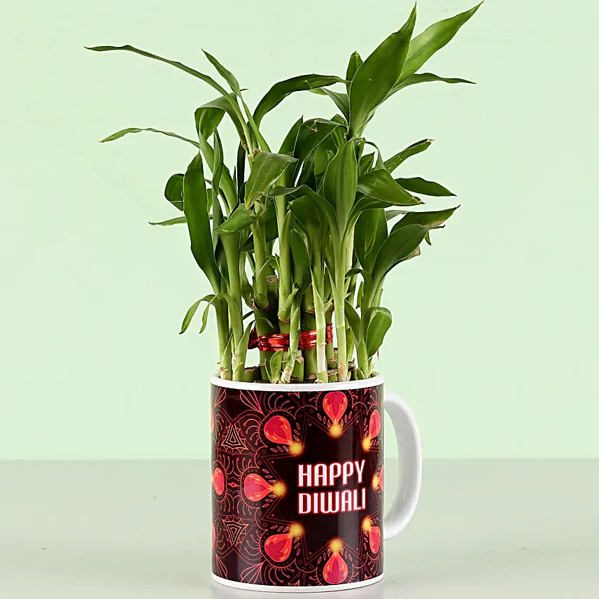 diwali customised mug with plant for girlfriend