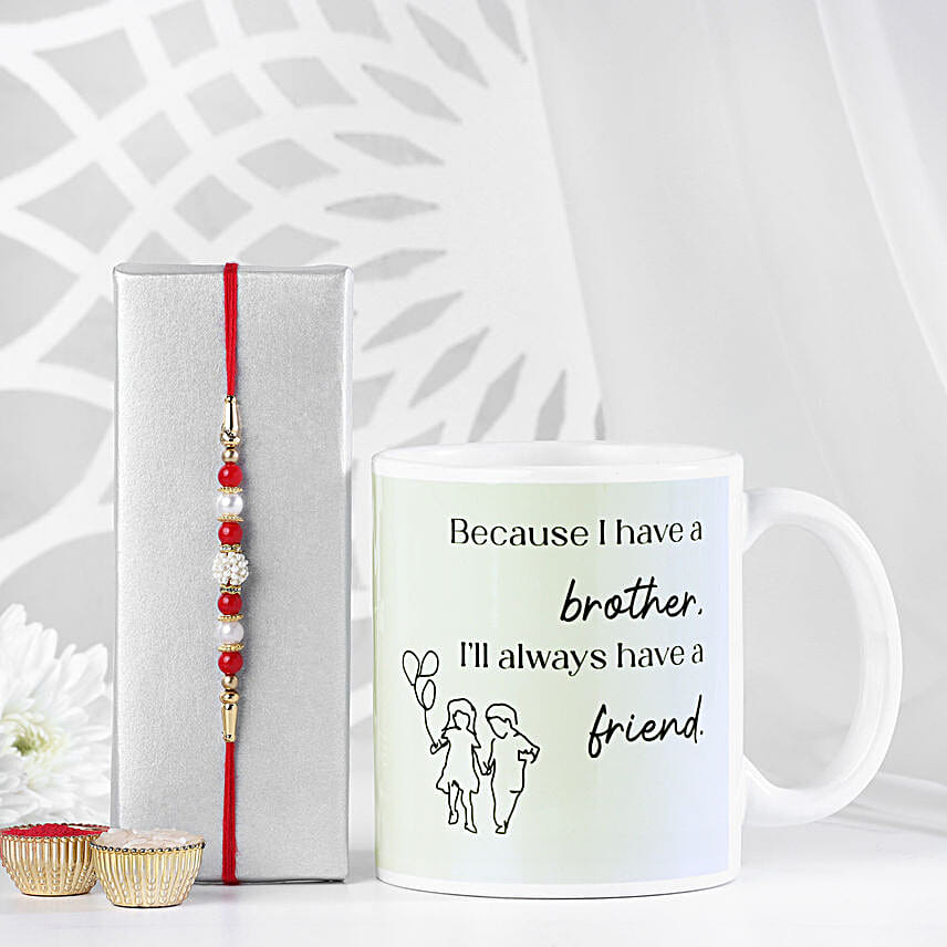 Luminescent Luster Pearl Rakhi Mug Combo