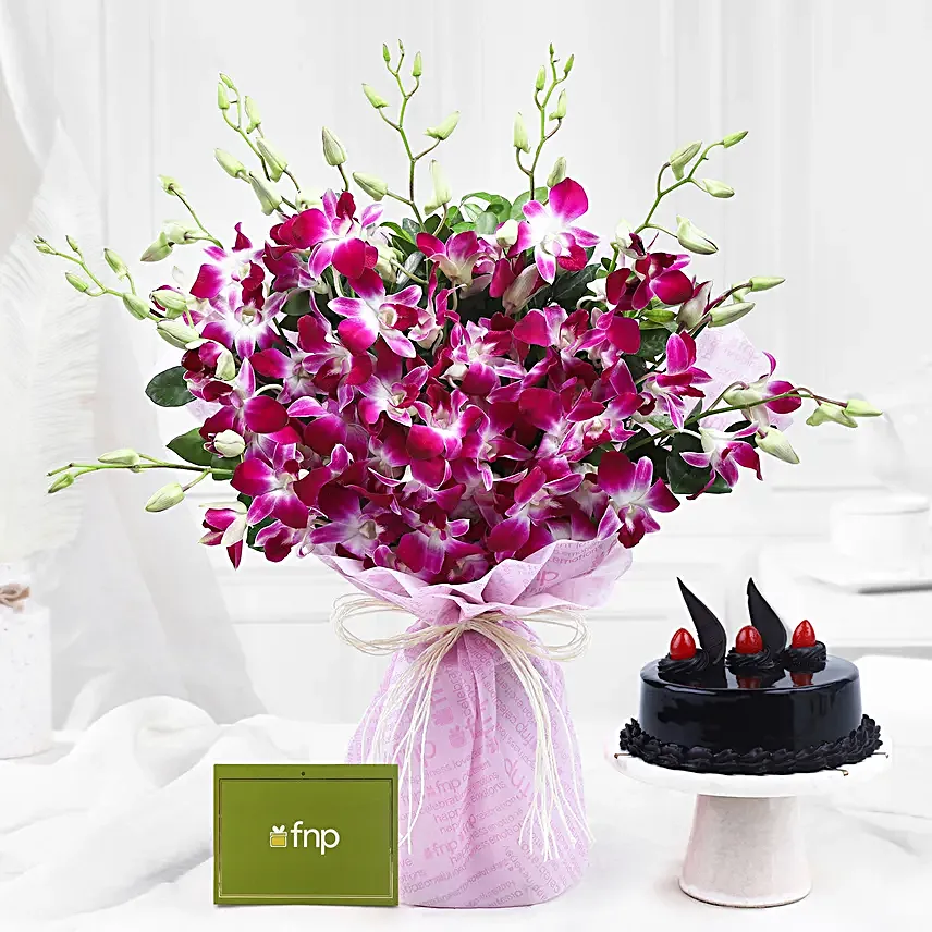 Luxe Love Orchids Bouquet Truffle Cake