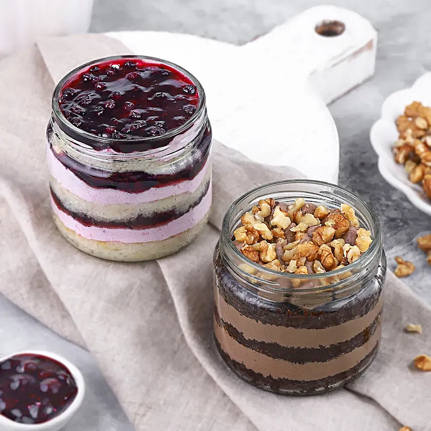 Luxurious Blueberry N Choco Walnut Jar Cakes