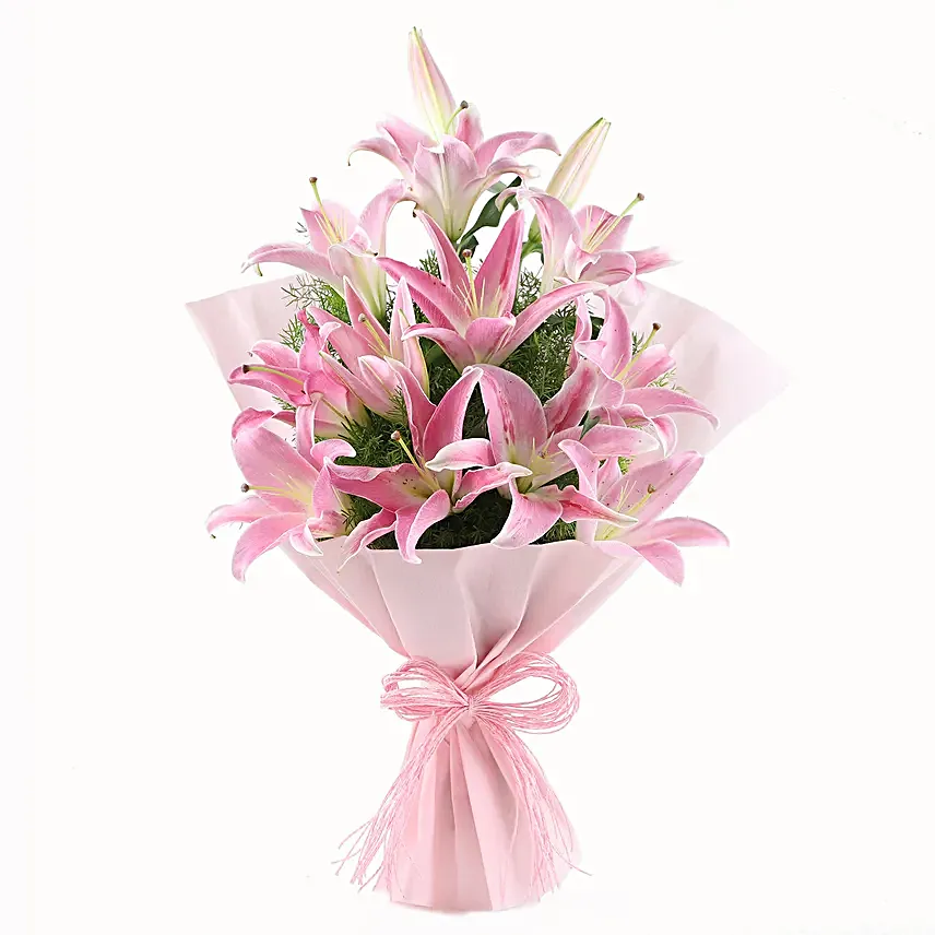 Bunch of 6 oriental pink lilies