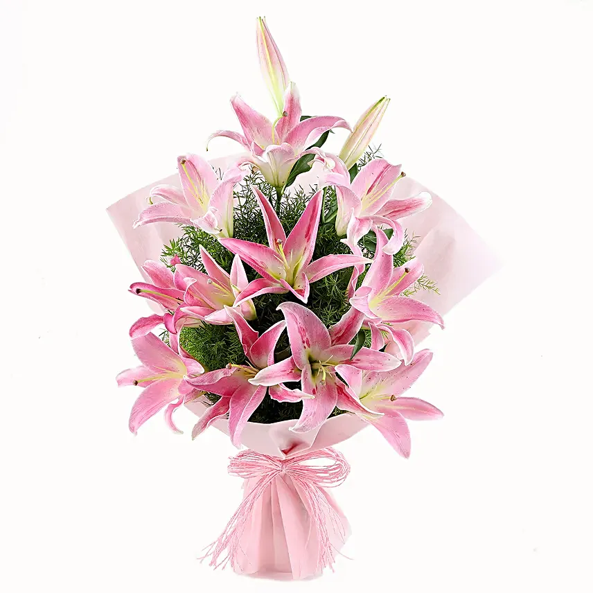 Bunch of 6 oriental pink lilies