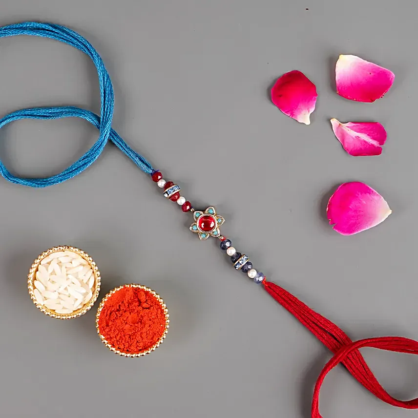 Mangal Ratna Kundan Rakhi N Almonds Silver Box