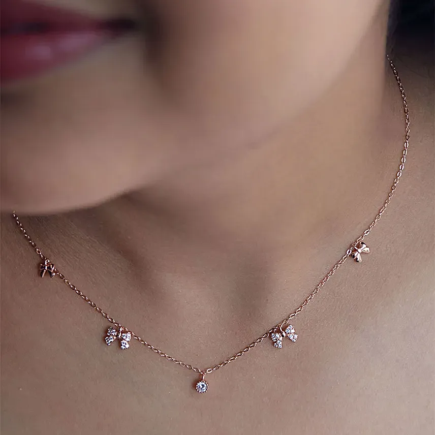 Mannash Cutie Bow Rose Gold Plated Sterling Silver Necklace Set