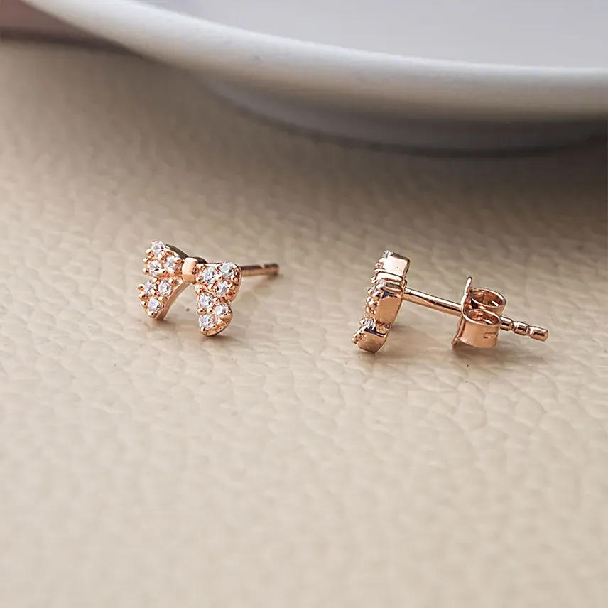 Mannash Cutie Bow Rose Gold Plated Sterling Silver Necklace Set