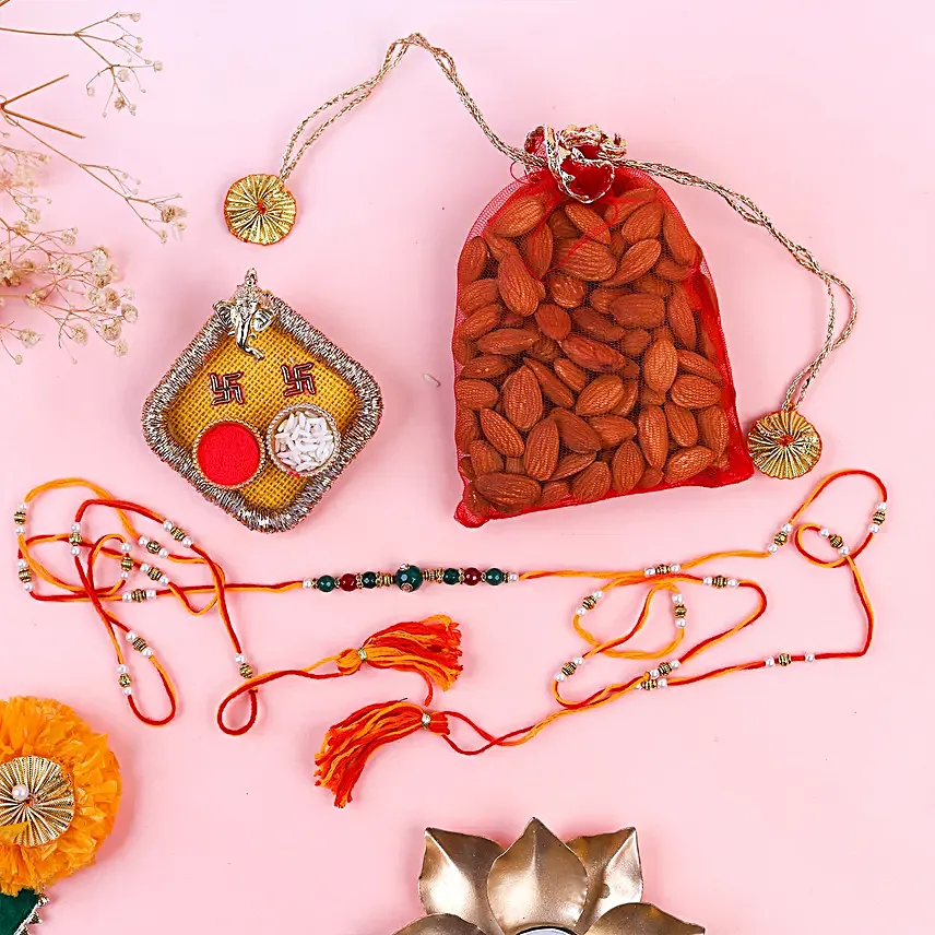 Mauli Love Bond Rakhi N Pooja Thali With Almonds Potli