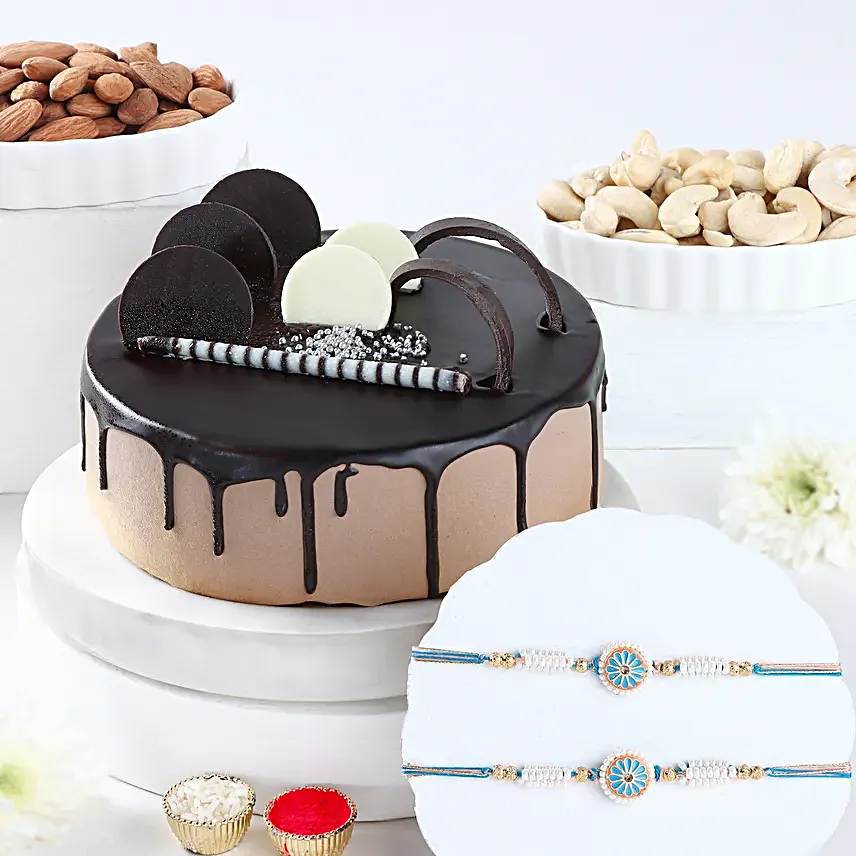 Meenakari Rakhi Set N Chocolate Indulgence Cake Combo