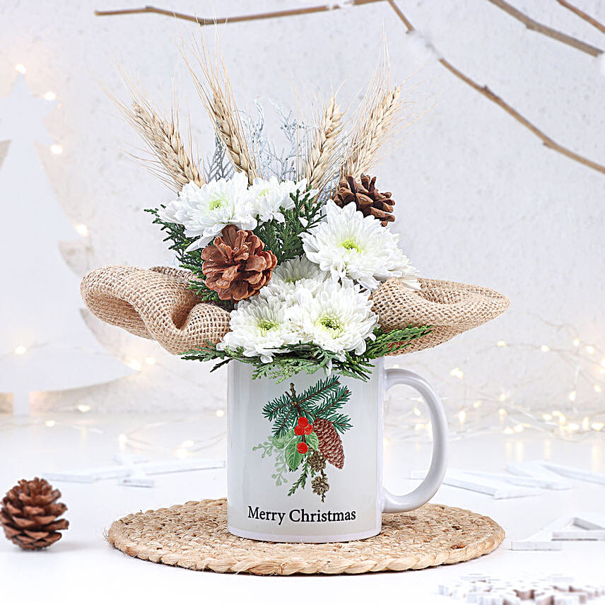 Merry Christmas Rustic Floral Mug