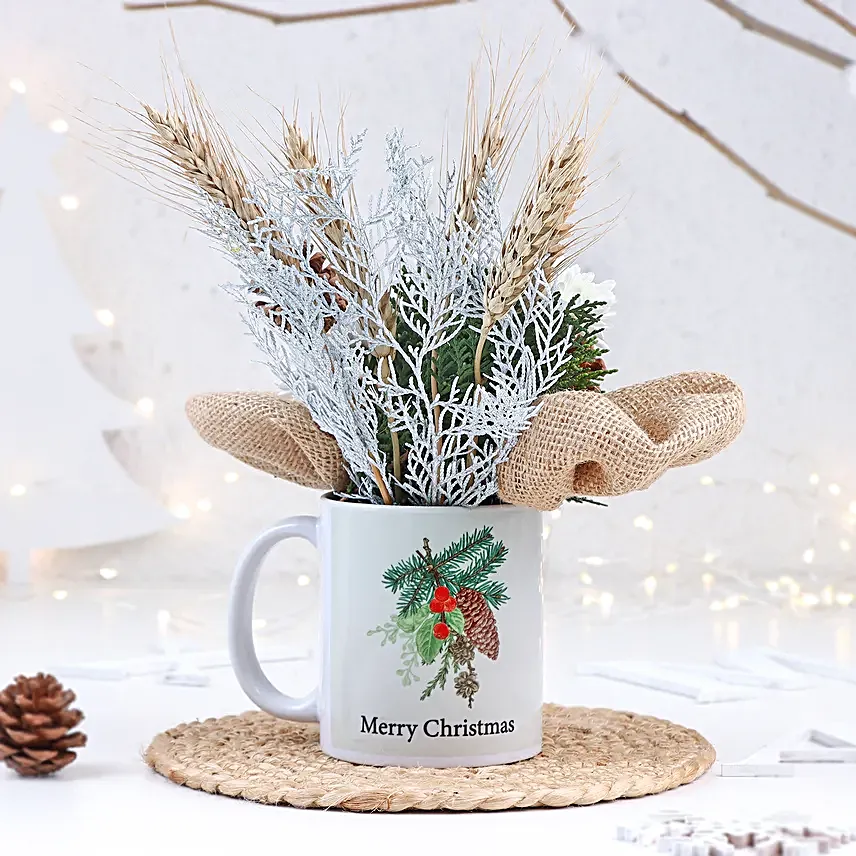 Merry Christmas Rustic Floral Mug