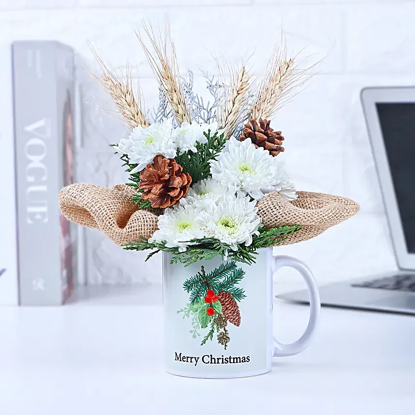 Merry Christmas Rustic Floral Mug