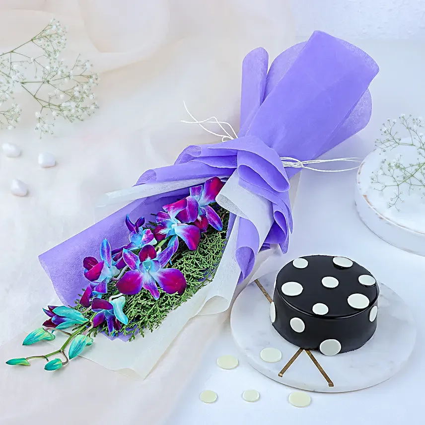 Mesmerising Orchid N Cake Gift