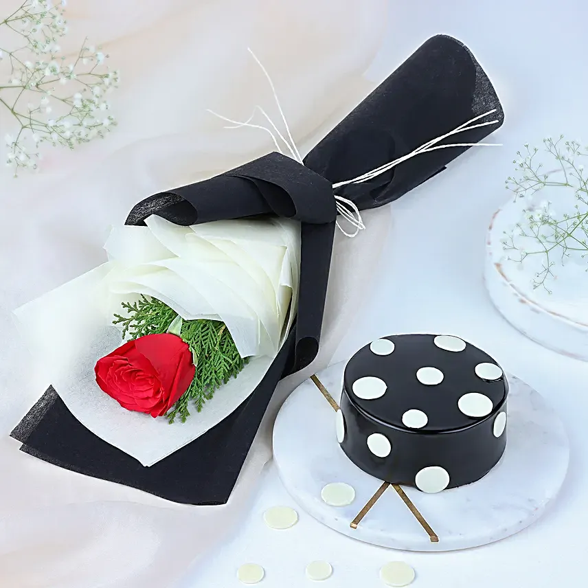 Mesmerising Red Rose N Cake Gift
