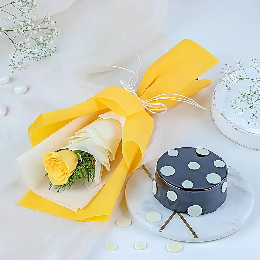 Mesmerising Yellow Rose N Cake Gift