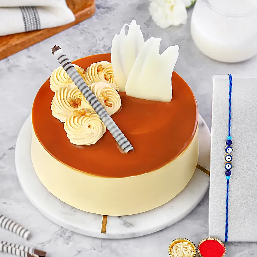 Minimalistic Navy Evil Eye Rakhi N Butterscotch Delight Half Kg