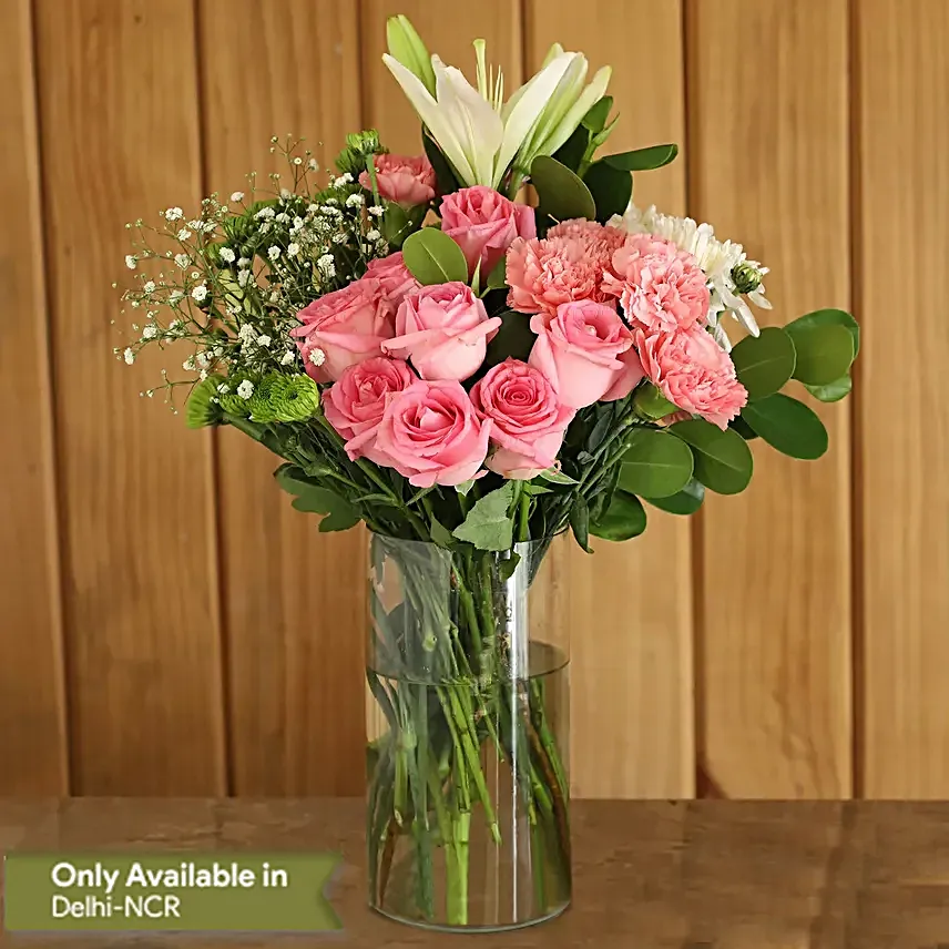 mixed flower in glass vase
