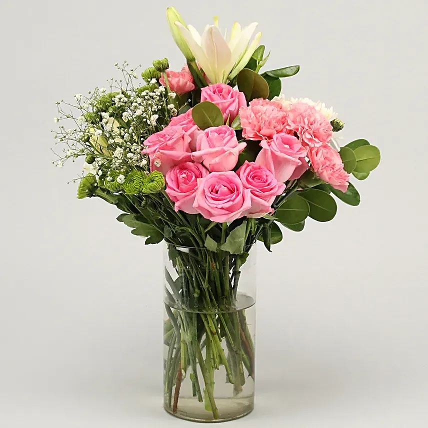 mixed flower in glass vase