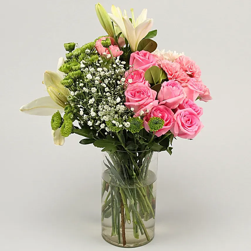 mixed flower in glass vase