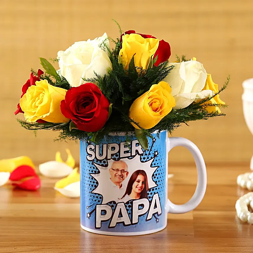 Mixed Roses In Super Papa Personalised Mug