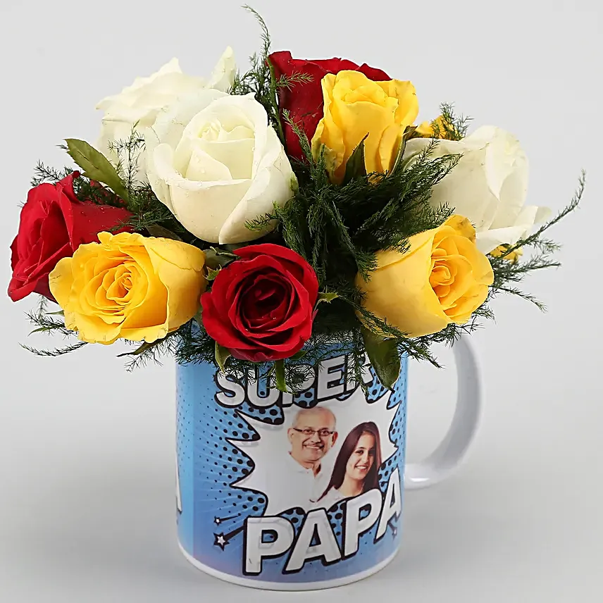 Mixed Roses In Super Papa Personalised Mug