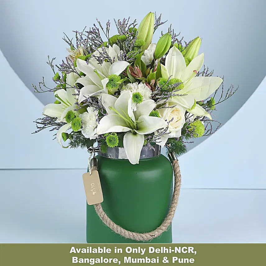 Buy Online Mixed White Flower Jar