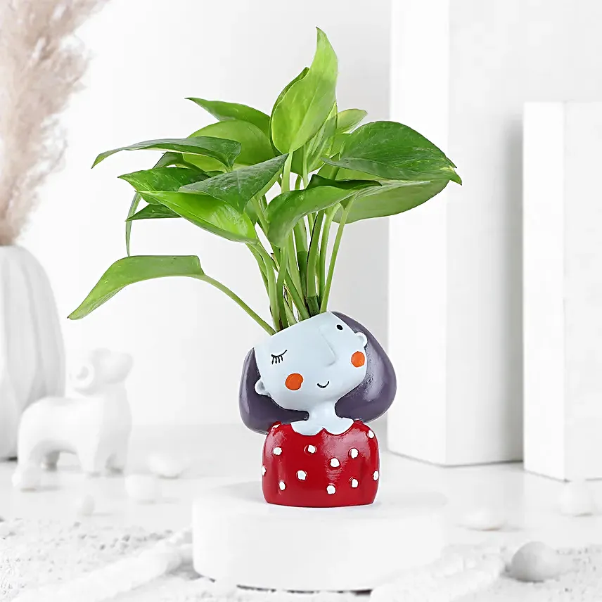 Money Plant in Girl Resin Pot & Cadbury Chocolates