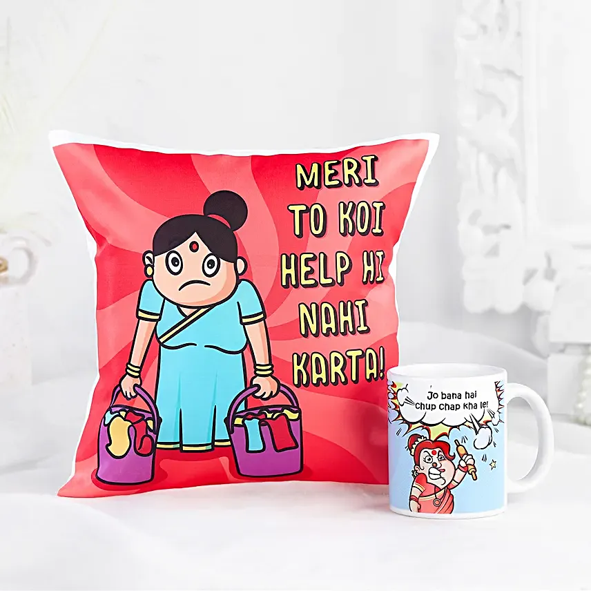 Mother Day Printed Mug And Cushion Combo Hand Delivery