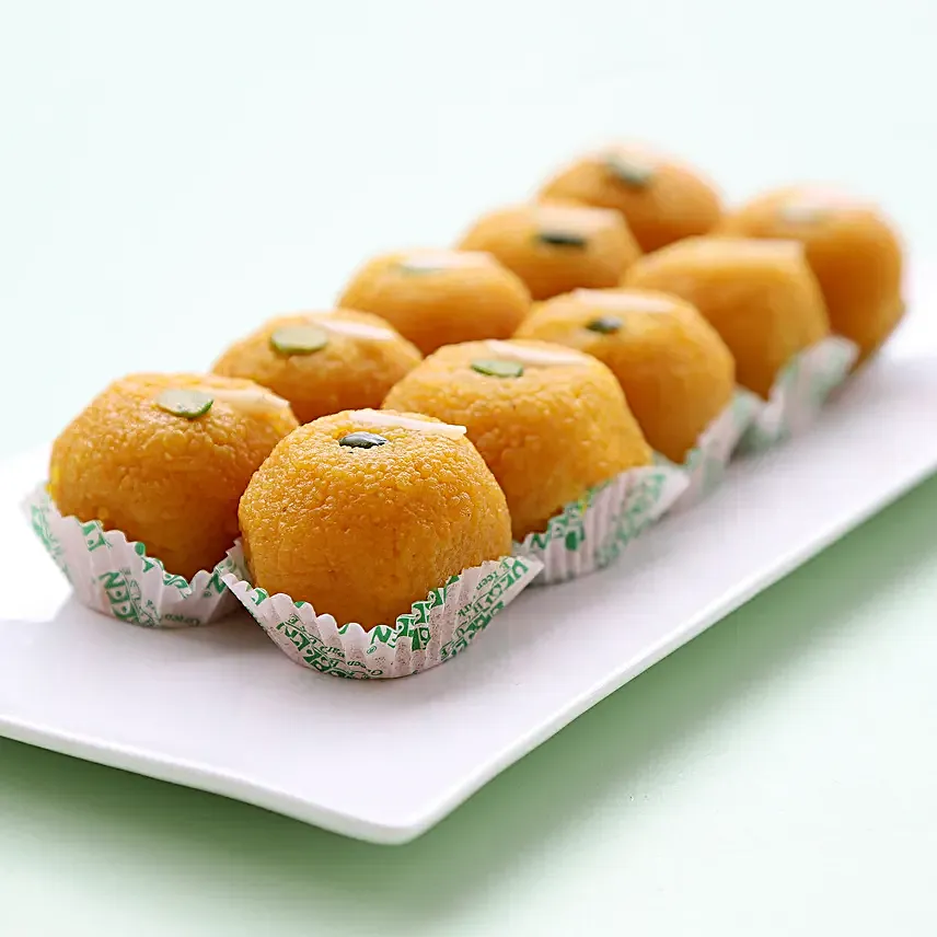A box of motichoor laddoo sweets