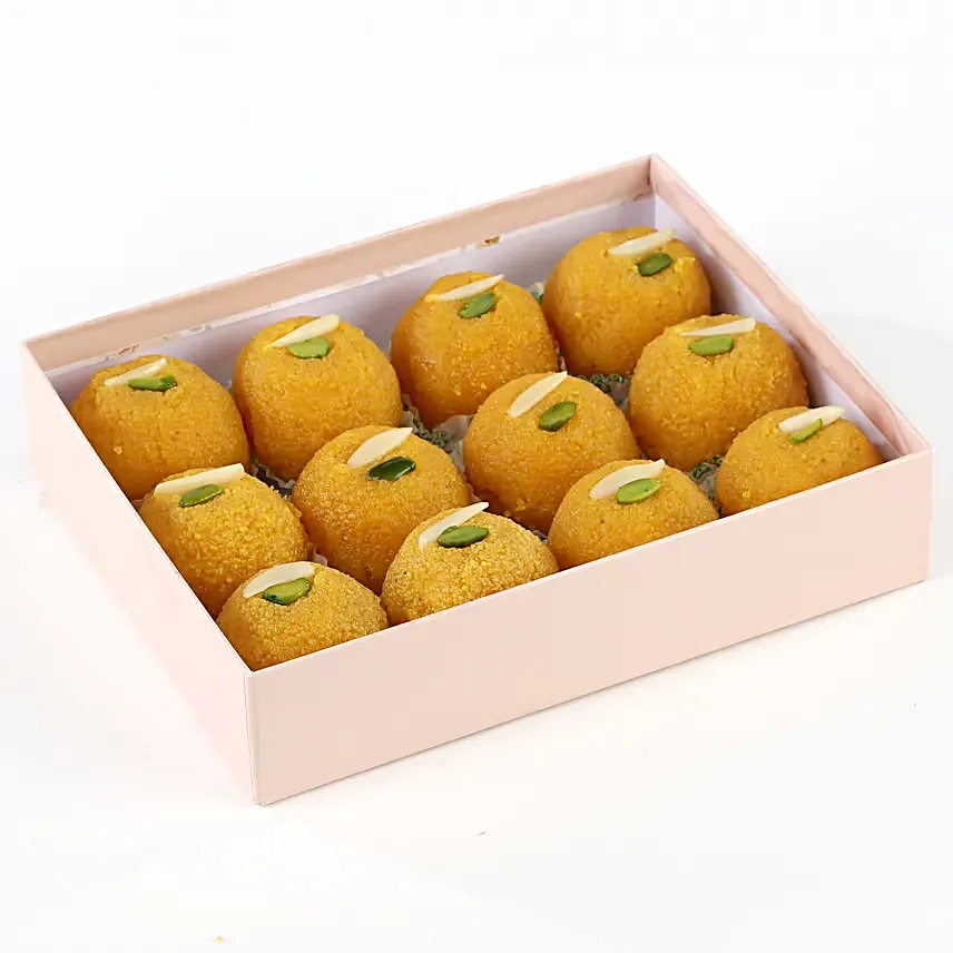 A box of motichoor laddoo sweets