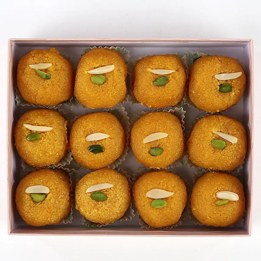 A box of motichoor laddoo sweets
