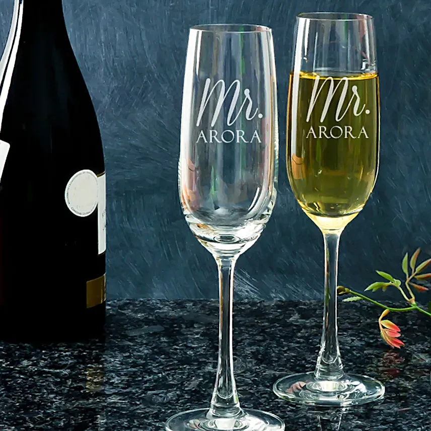 Personalised Champagne Glasses For Couple